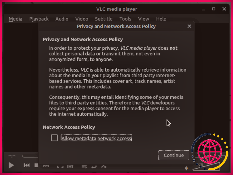 Écran initial de VLC sous Linux