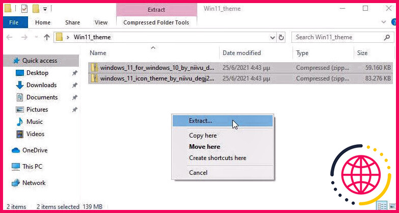 Extraction d'archives sur Windows 10
