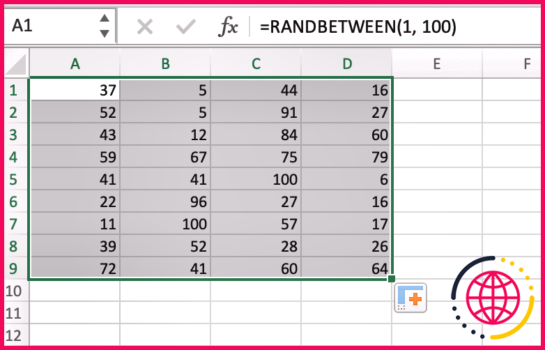 Génération de nombres aléatoires dans plusieurs cellules Excel