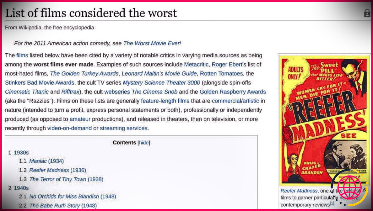 La liste des films de Wikipedia considérés comme les pires est un excellent endroit pour trouver des films qui entrent dans la catégorie des 