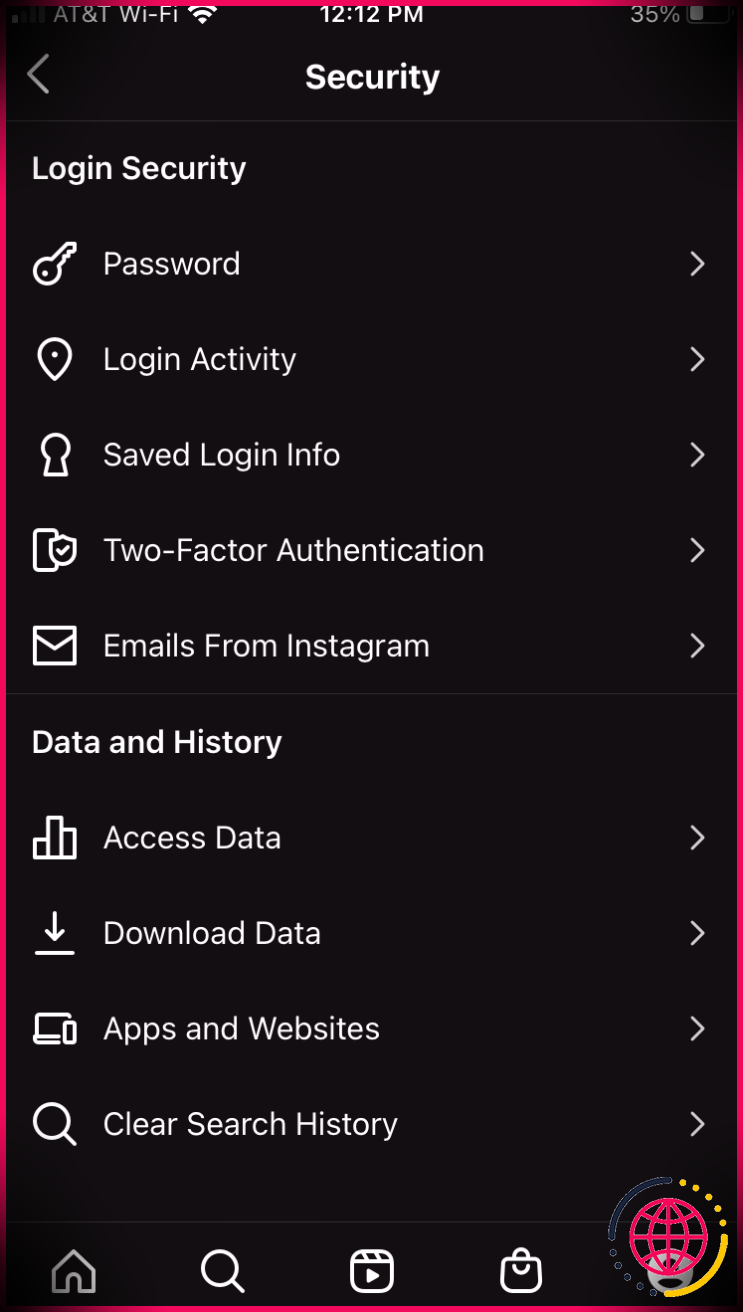 Modification de votre mot de passe Instagram dans l'écran des paramètres