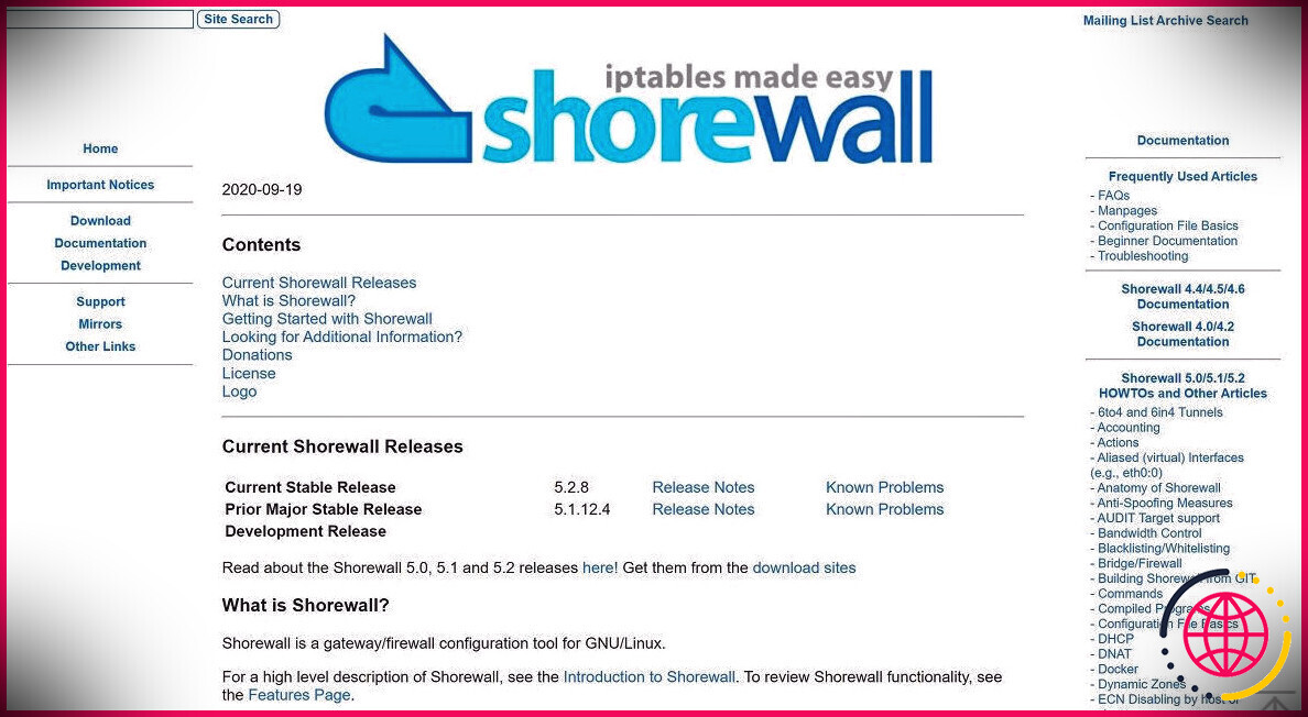 Outil d'administration système Shorewall Linux