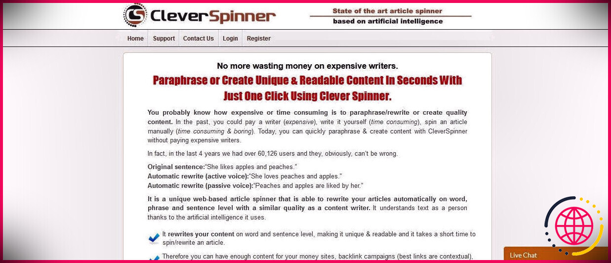 Page du site CleverSpinner 