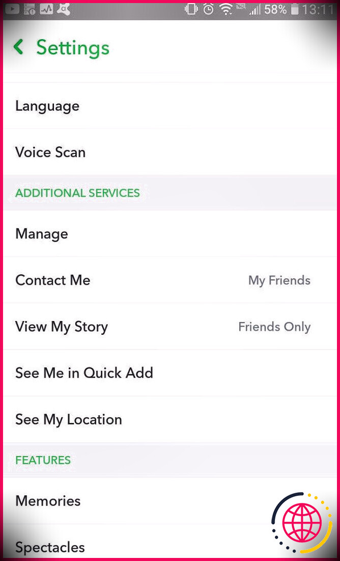 Paramètres du service supplémentaire de Snapchat qui affectent la confidentialité