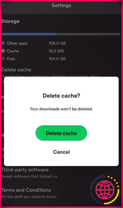 Paramètres Spotify Android Supprimer le cache