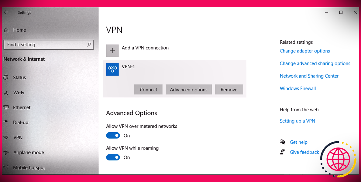 Paramètres VPN dans Windows 10