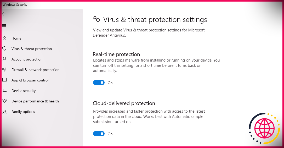 protection contre les virus et les menaces windows