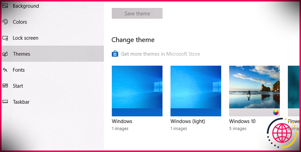 Sélectionnez le thème Windows 10