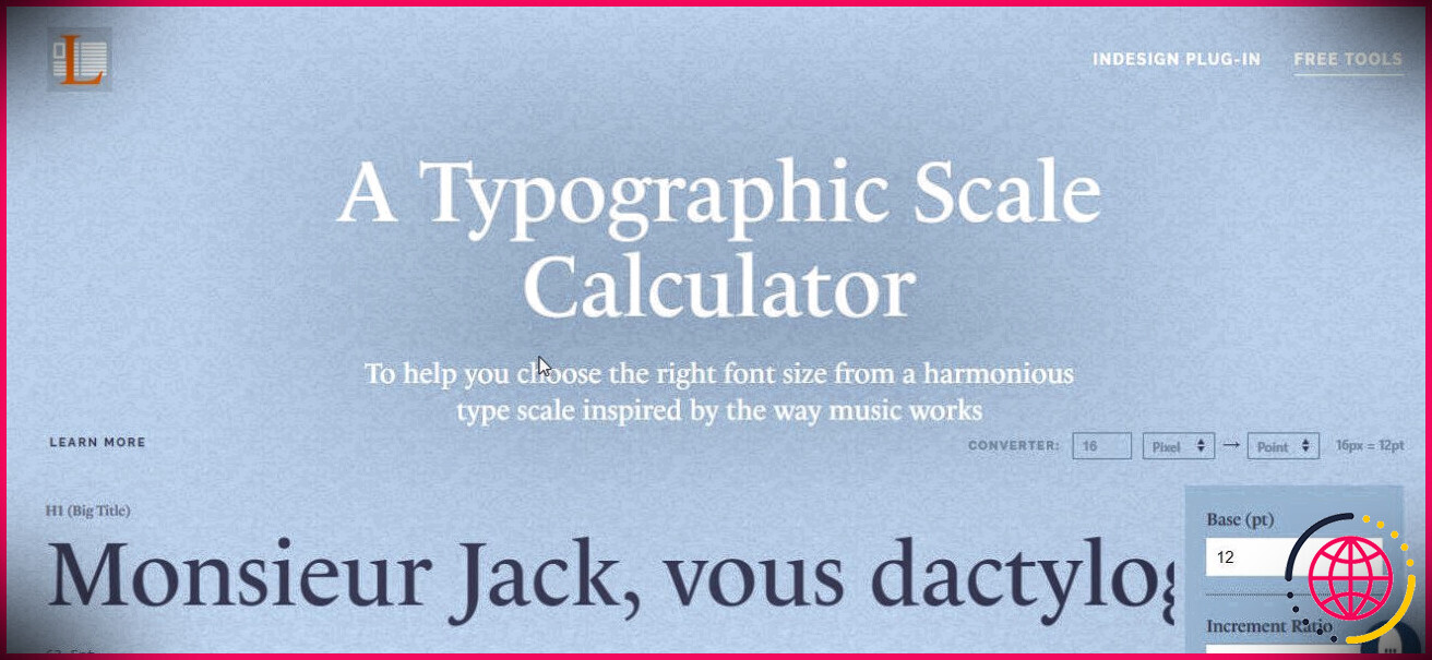 un écran de calculateur d'échelle typographique