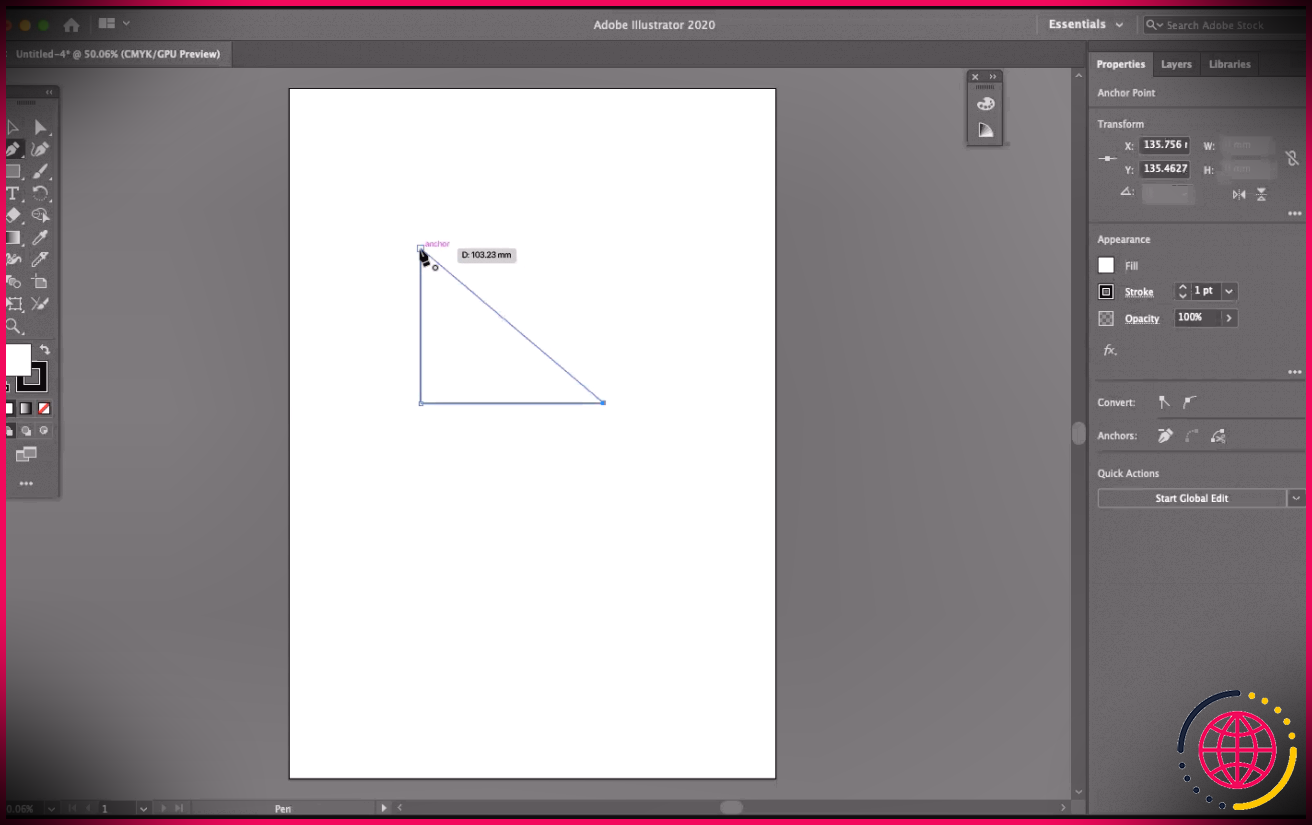 Adobe Illustrator Dessiner un triangle avec l'outil Plume