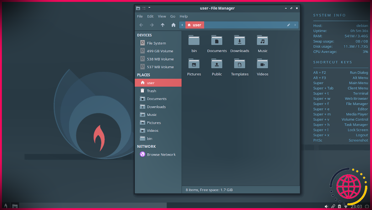 BunsenLabs Linux Desktop avec gestionnaire de fichiers