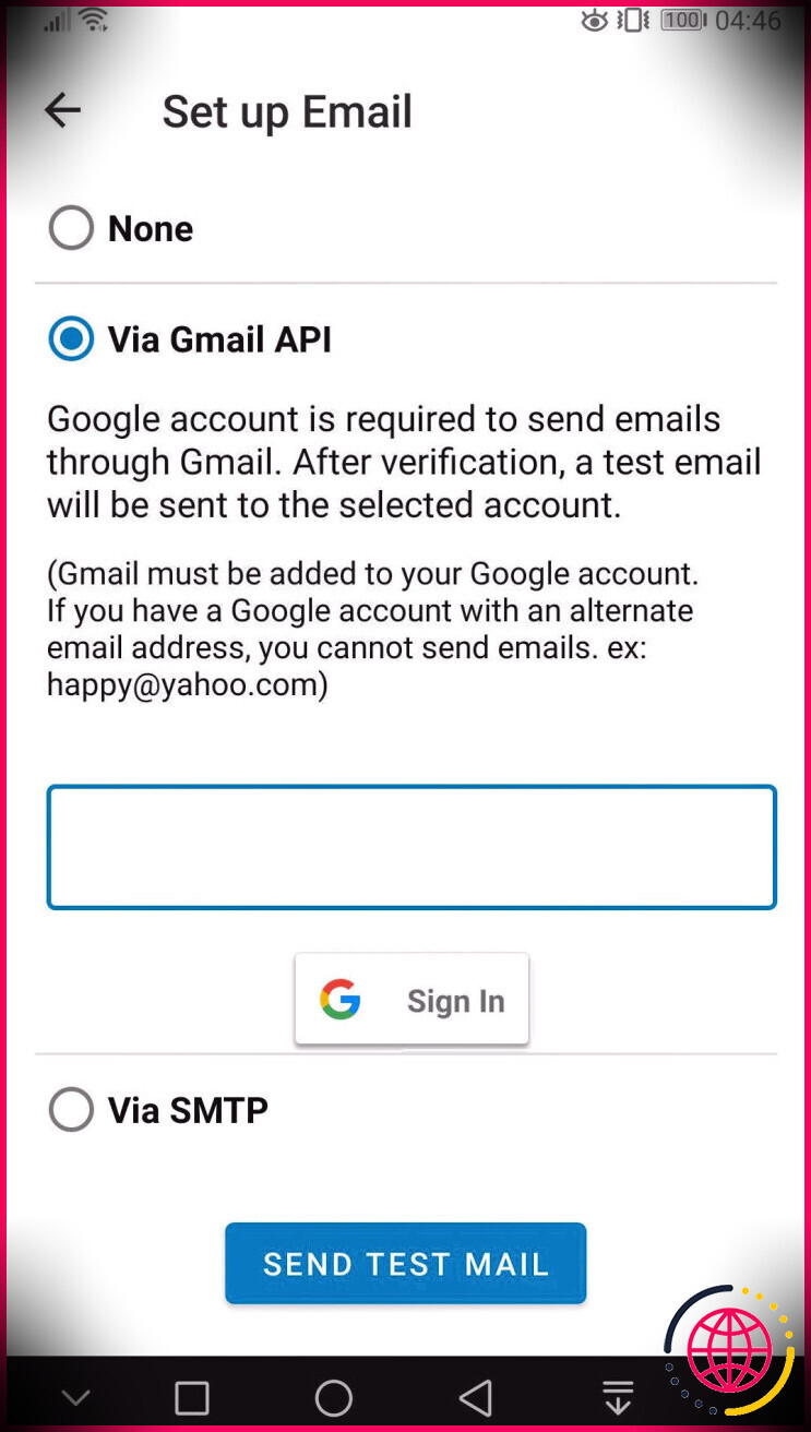 Connectez-vous à votre compte Gmail sur le transfert de SMS