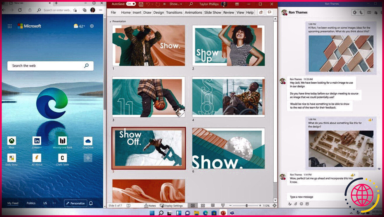 Disposition d'écran organisée sur Windows 11 avec fenêtres instantanées