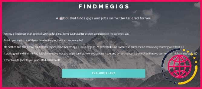 Find Me Gigs recherche automatiquement les offres d'emploi sur Twitter et vous envoie un e-mail avec les 5 meilleures options chaque jour 