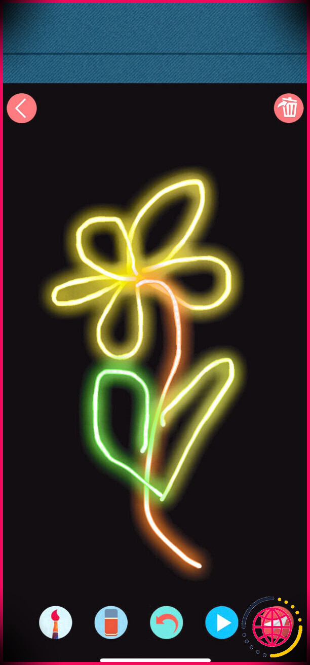 Image fixe de fleur de néon de griffonnage de joie.