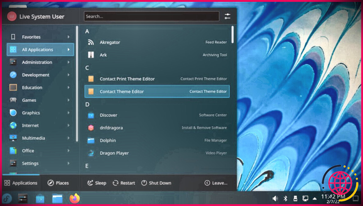 Interface de bureau Fedora KDE Plasma