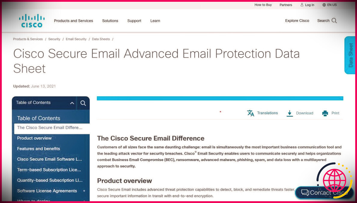 Interface du site Web Cisco Secure Email