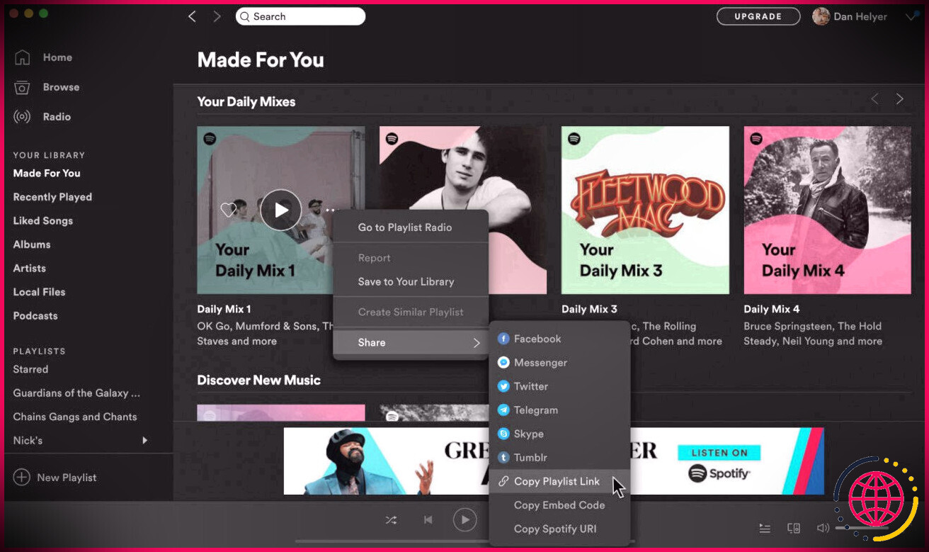 Option de lien de playlist de copie Spotify