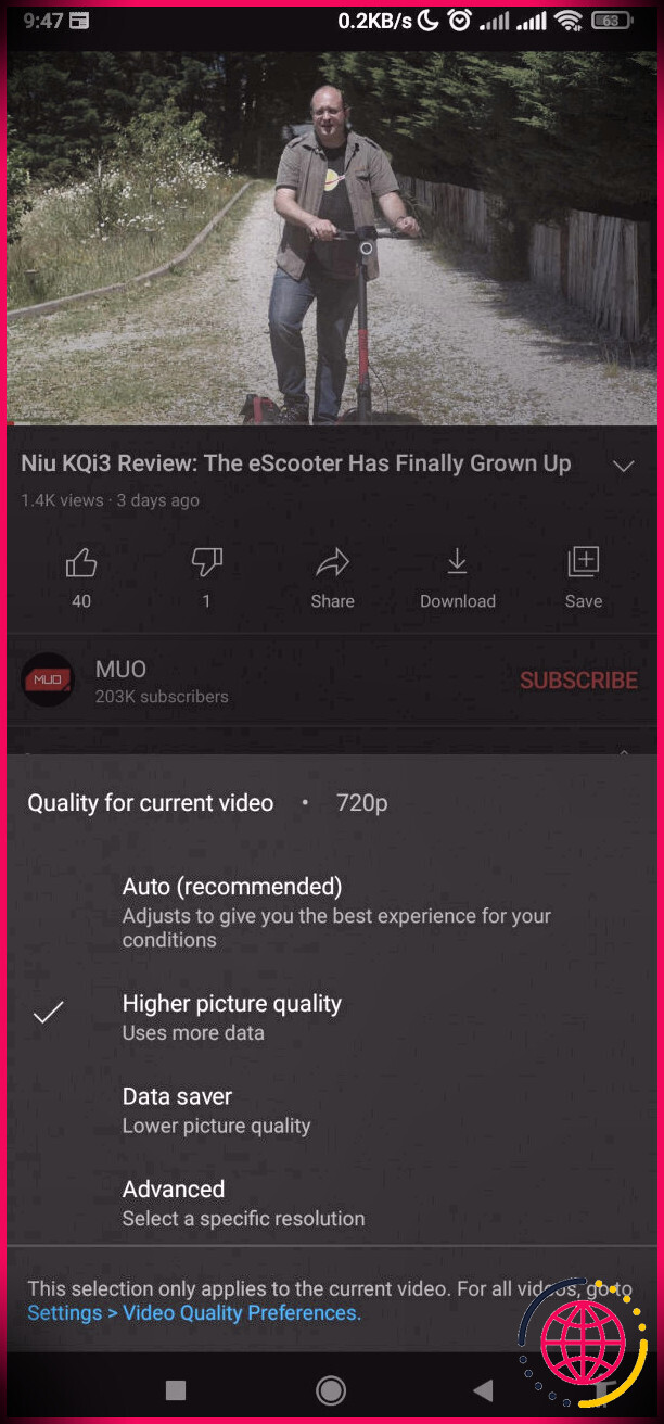 Options de qualité vidéo de base de YouTube