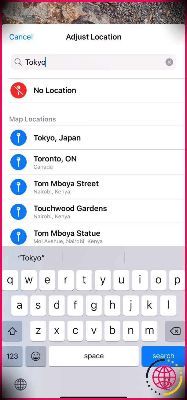 Réglage des données de localisation d'image sur iOS 15