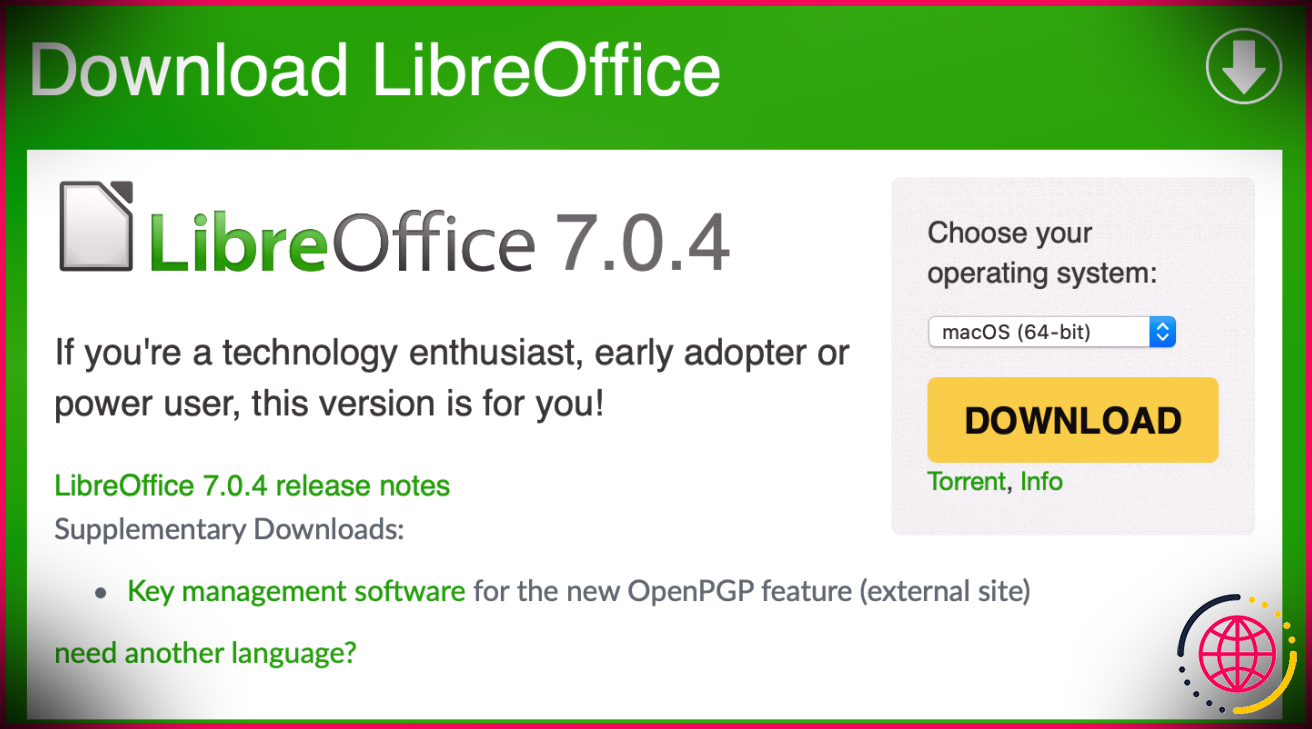 télécharger LibreOffice pour Mac
