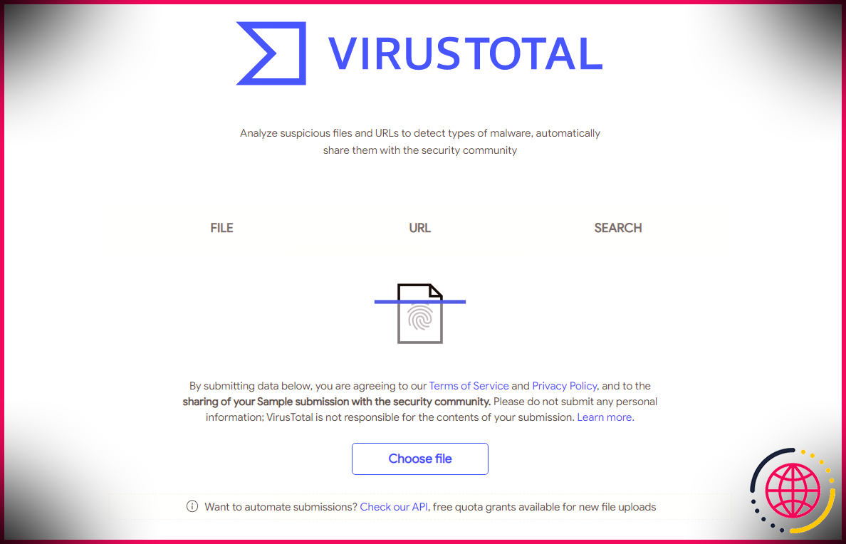 Vérifiez si le lien est sûr avec VirusTotal Safe