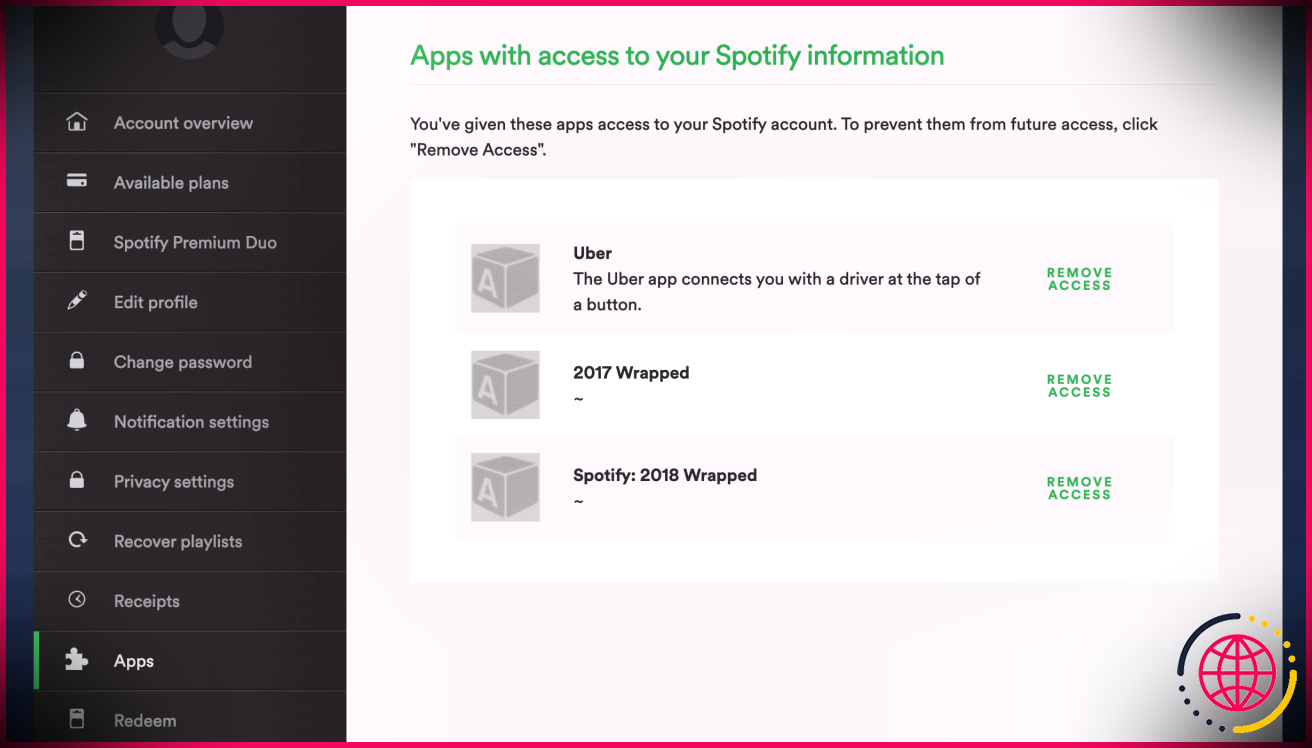 Accès à l'application Spotify