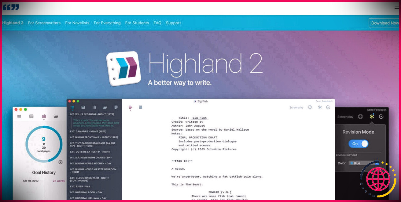 Application Mac de scénarisation gratuite Highland 2
