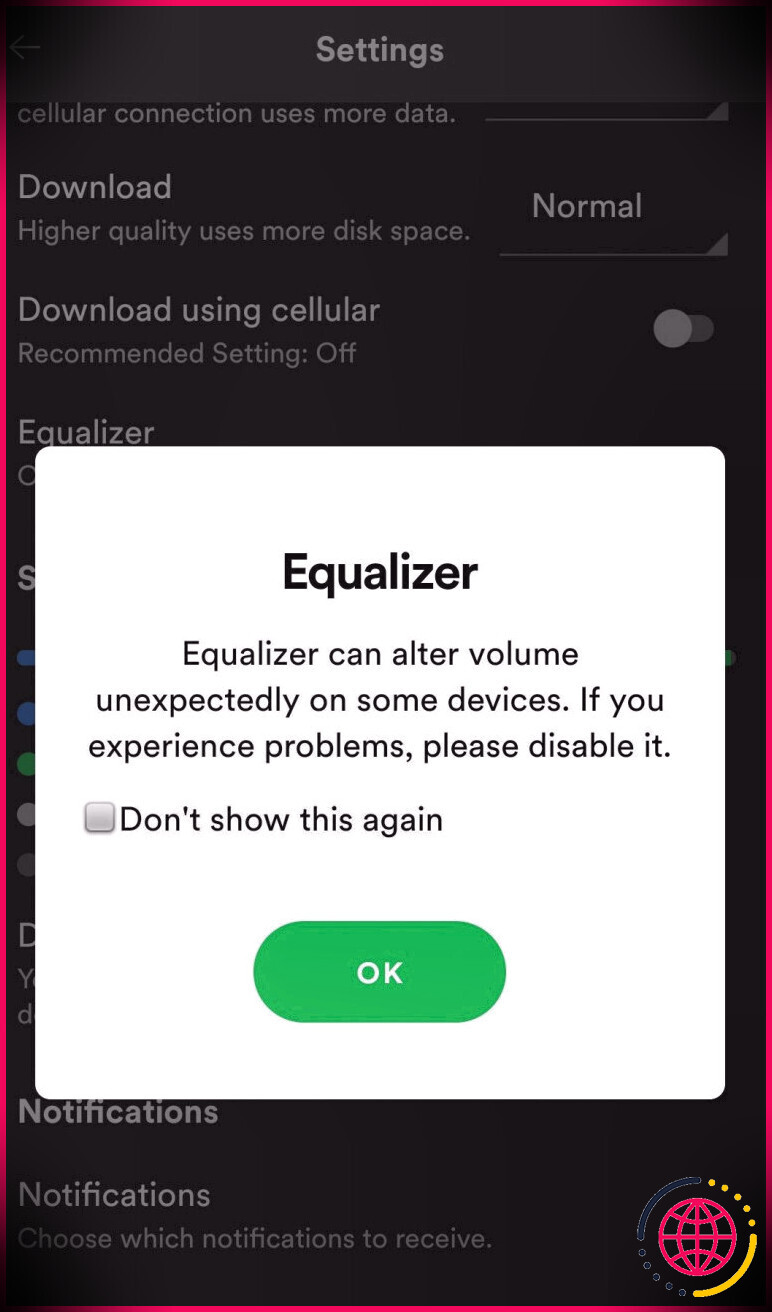 Capture d'écran Android de l'égaliseur Spotify