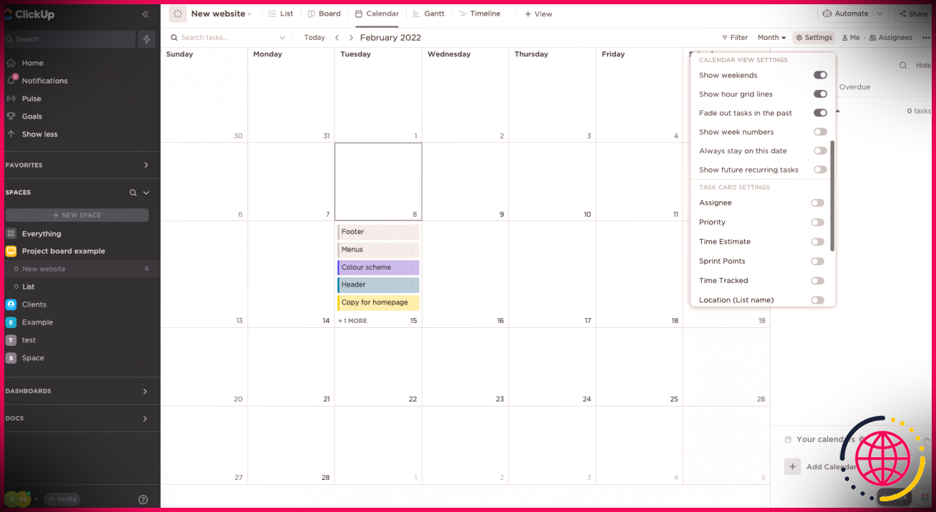 Capture d'écran d'un calendrier dans un logiciel de gestion de projet avec des dates d'échéance