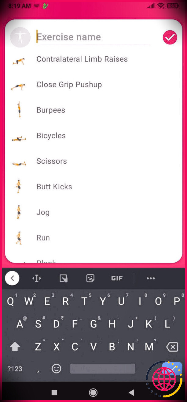 Créez votre propre routine d'entraînement dans Exercise Timer grâce à leur catalogue d'exercices GIF