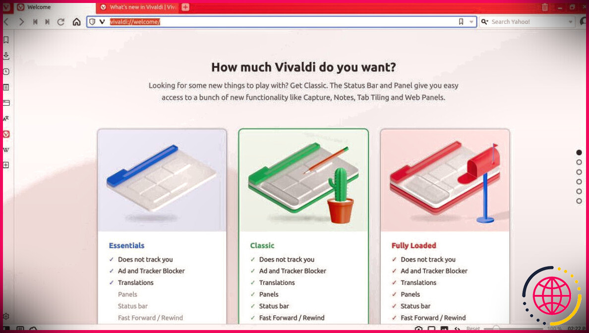 Interface du navigateur Vivaldi Linux