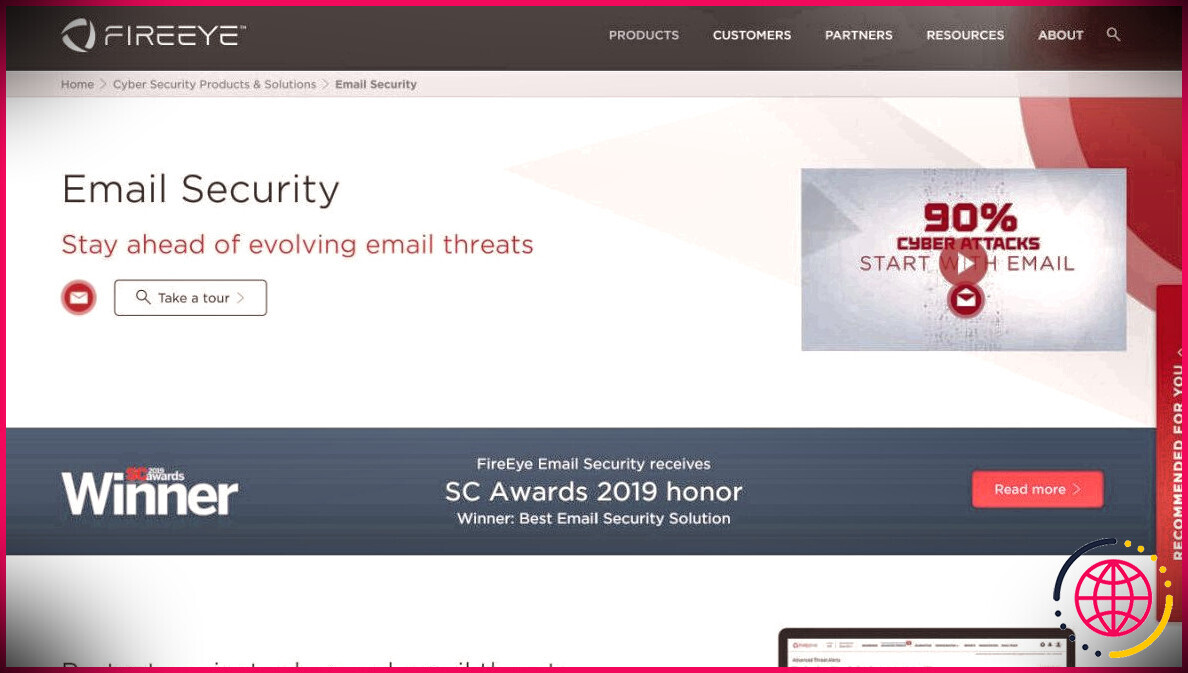 Interface du site Web FireEye Email Security