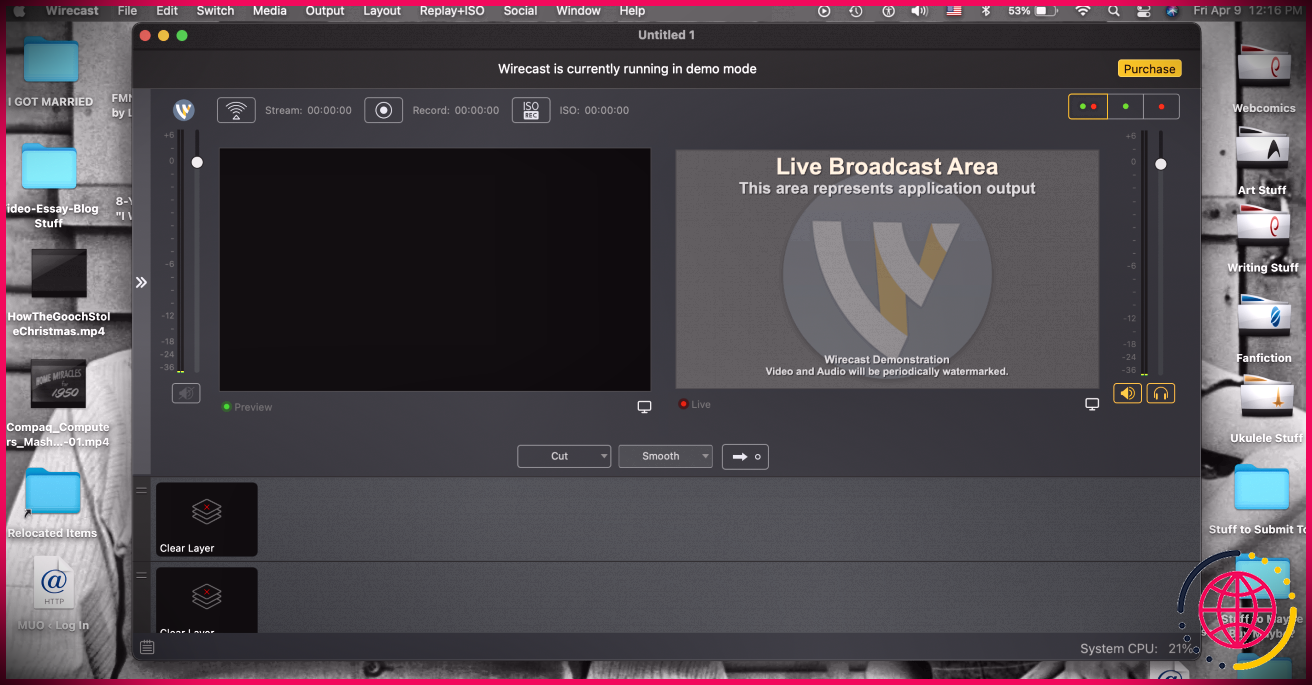 La fenêtre de démarrage de la version de démonstration de Wirecast Studio sur un MacBook Pro.