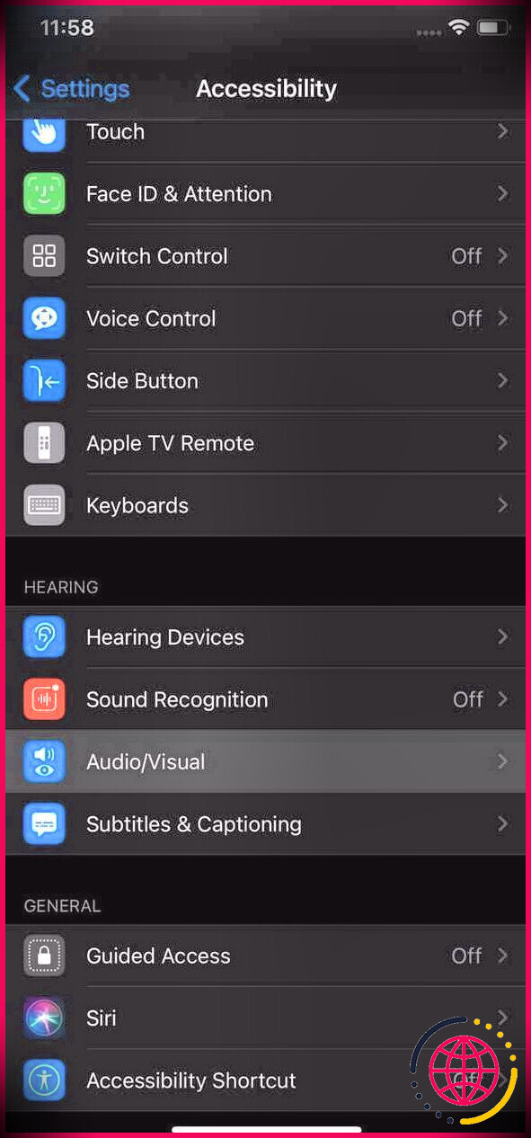 le menu Accessibilité sur un iphone