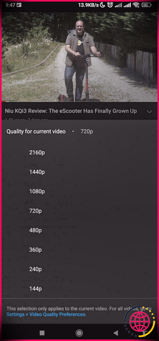 Options de qualité vidéo YouTube