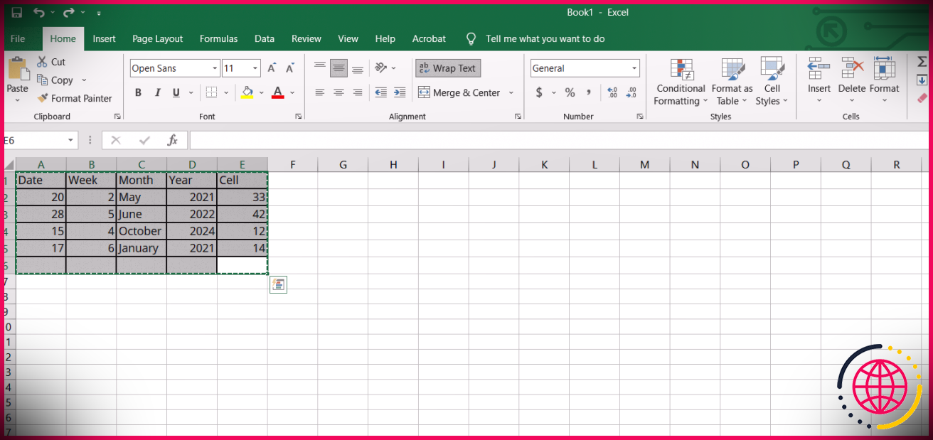 Tableau dans Microsoft Excel