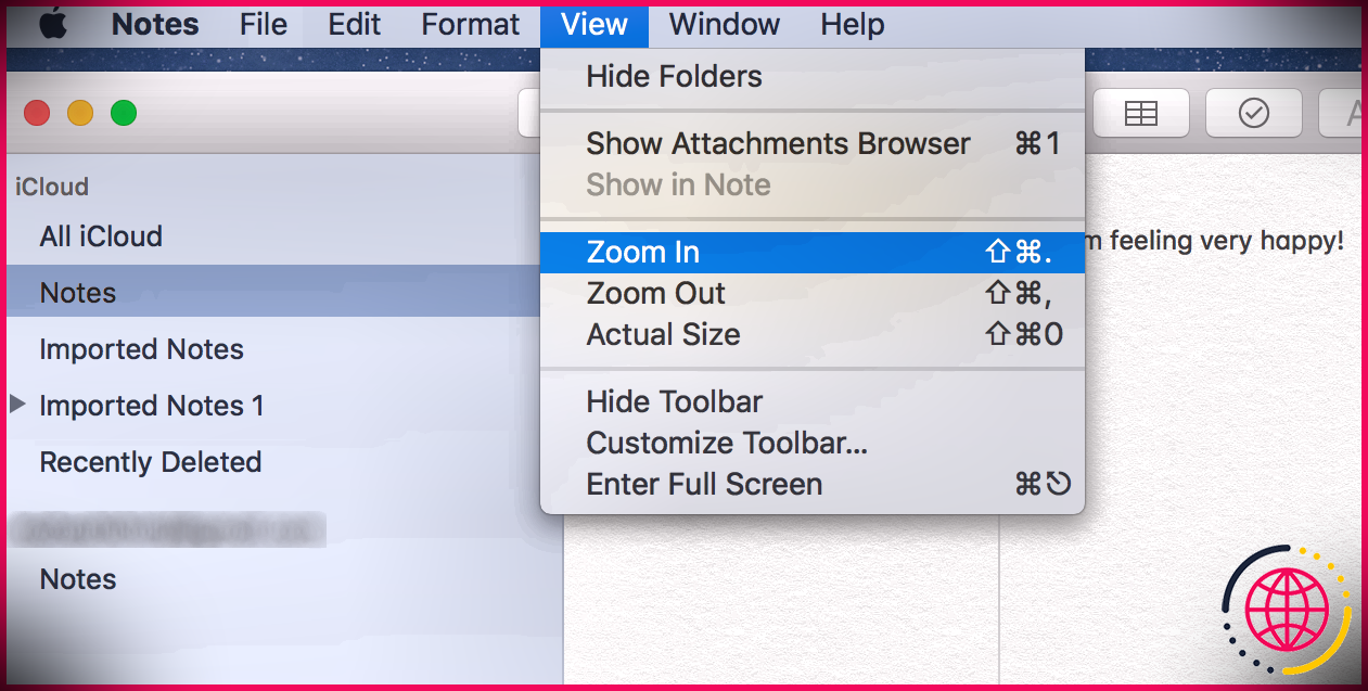 zoomer sur apple notes sur mac