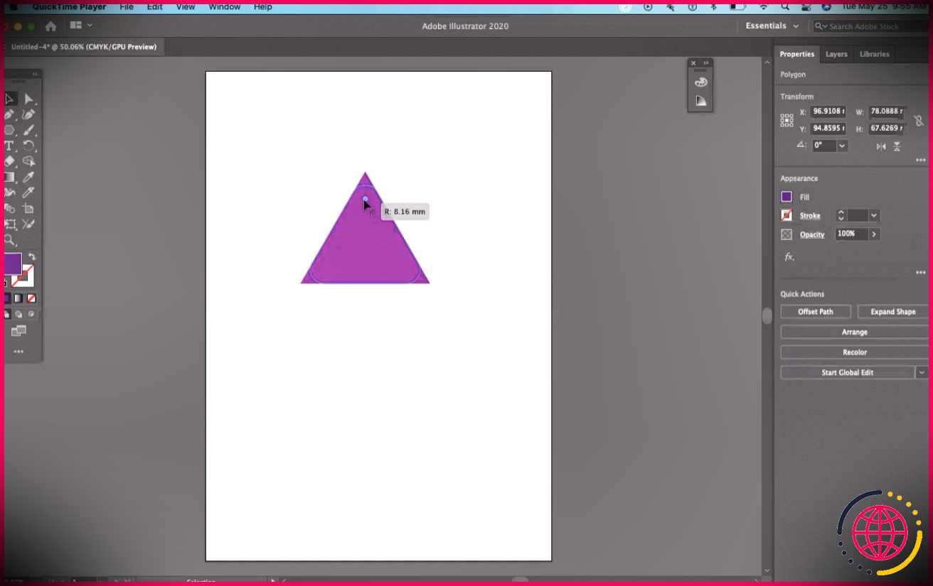 Adobe Illustrator Round Triangle's Corner avec widgets latéraux
