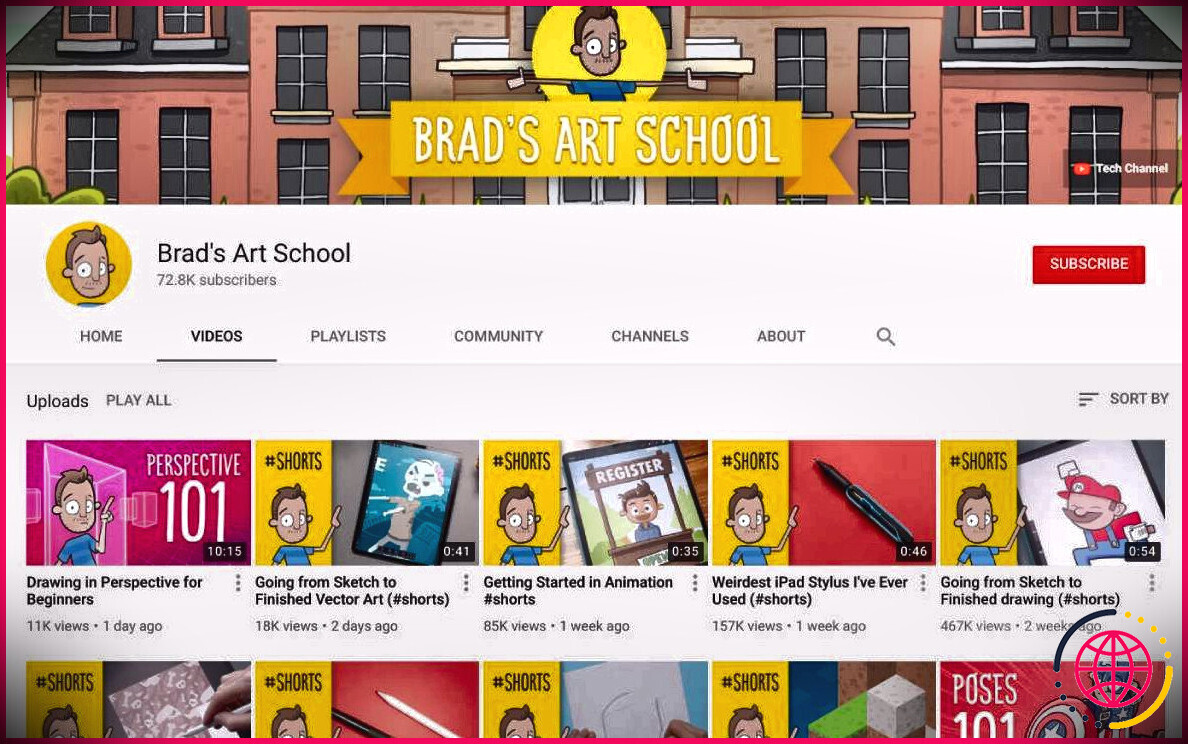 Brad's Art School enseigne aux gens comment dessiner à travers des vidéos YouTube avec des animations et des démonstrations