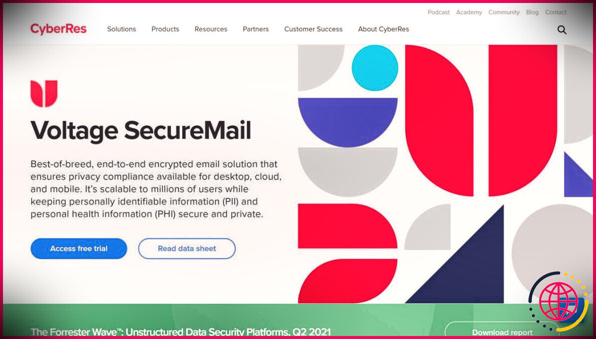 Interface du site Web Tension SecureMail