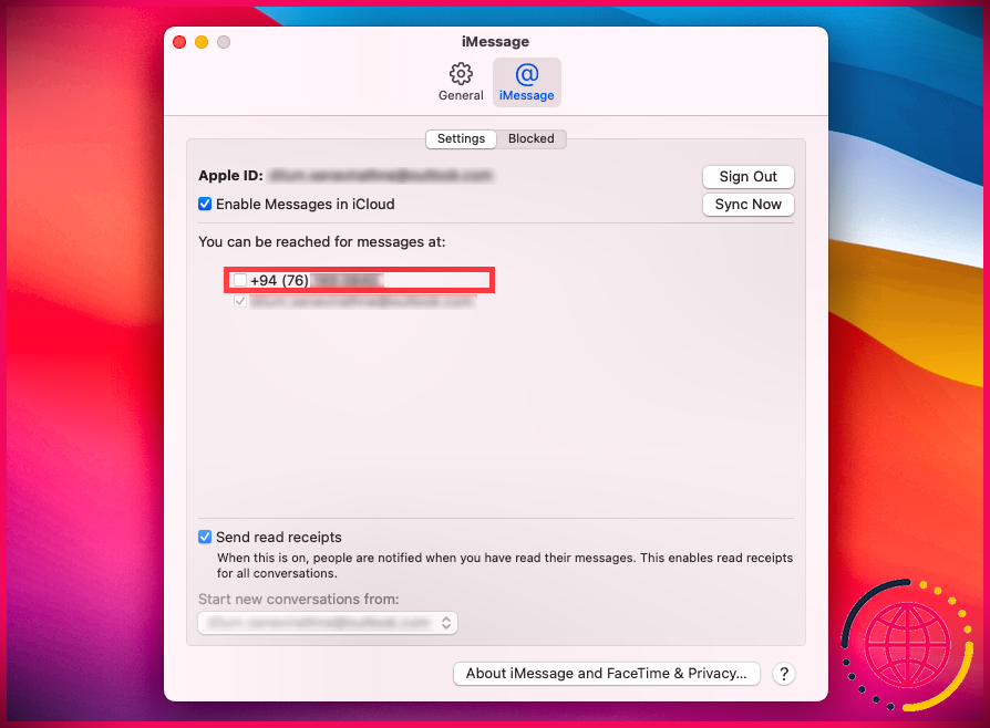 L'écran Préférences de l'application Messages du Mac.