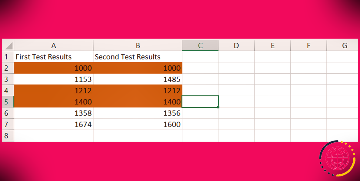 Lignes identiques en surbrillance dans Excel.