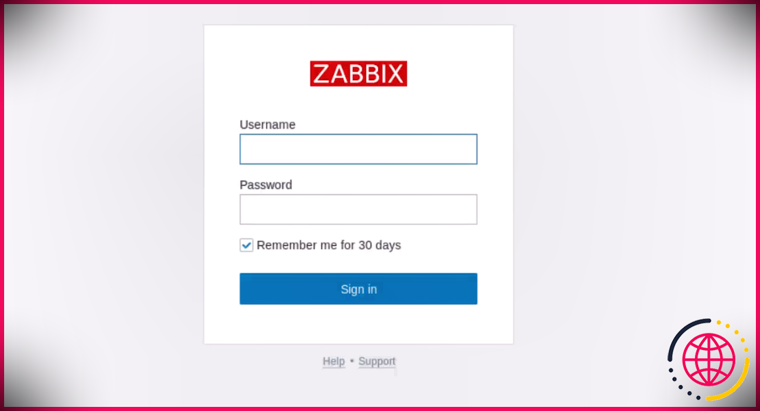 page de connexion pour zabbix