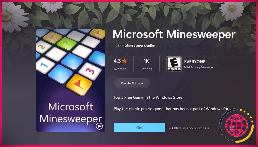 Page Microsoft Minesweeper MS Store