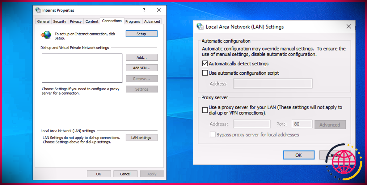 Paramètres proxy dans Windows 10
