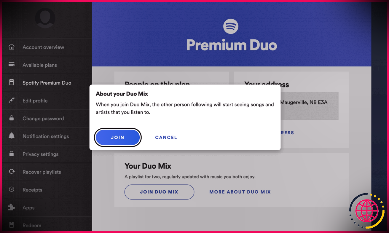 Spotify Premium Duo rejoint Duo Mix terminé