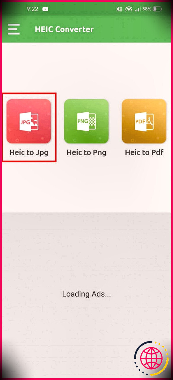 Accueil de l'application Android HEIC Converter