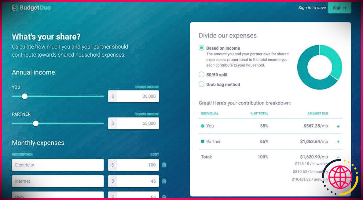 Budget Duo est une application Web simple et gratuite pour calculer la contribution de chaque personne aux factures du ménage