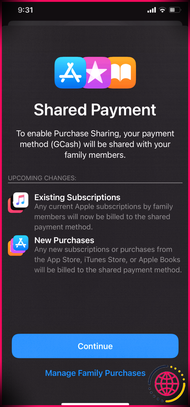 Invite dans l'iPhone demandant à l'utilisateur de partager le paiement pour le partage d'achat